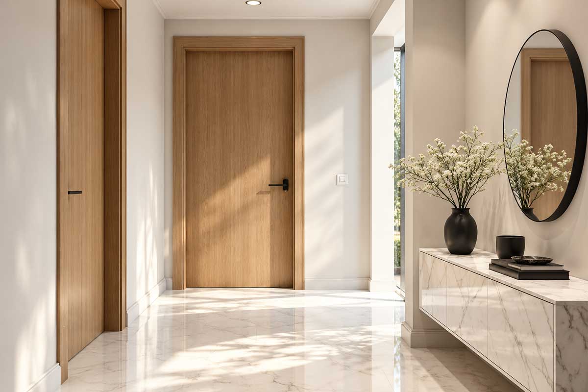 Moderní předsíň s designovým stropním osvětlením a elegantním interiérem