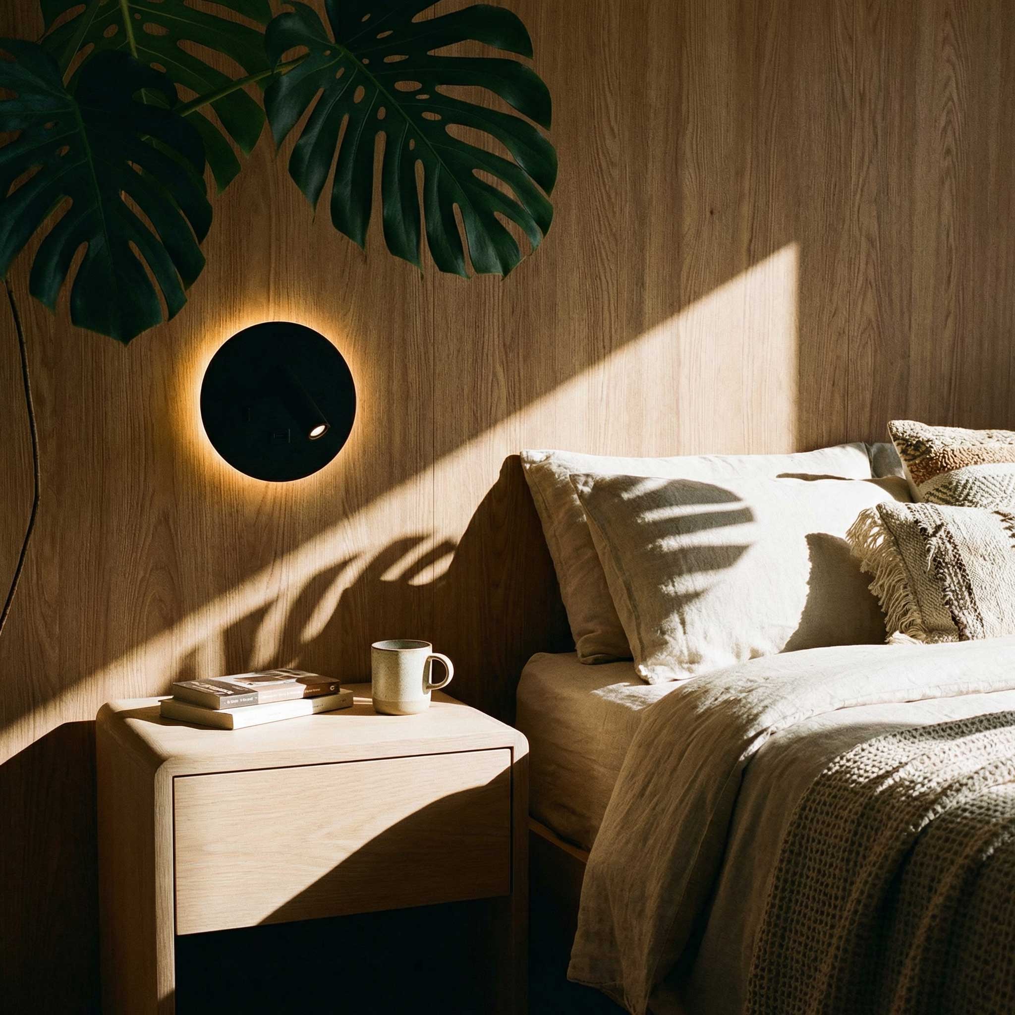 Ambient reading spot LED-væglampe med USB, rund