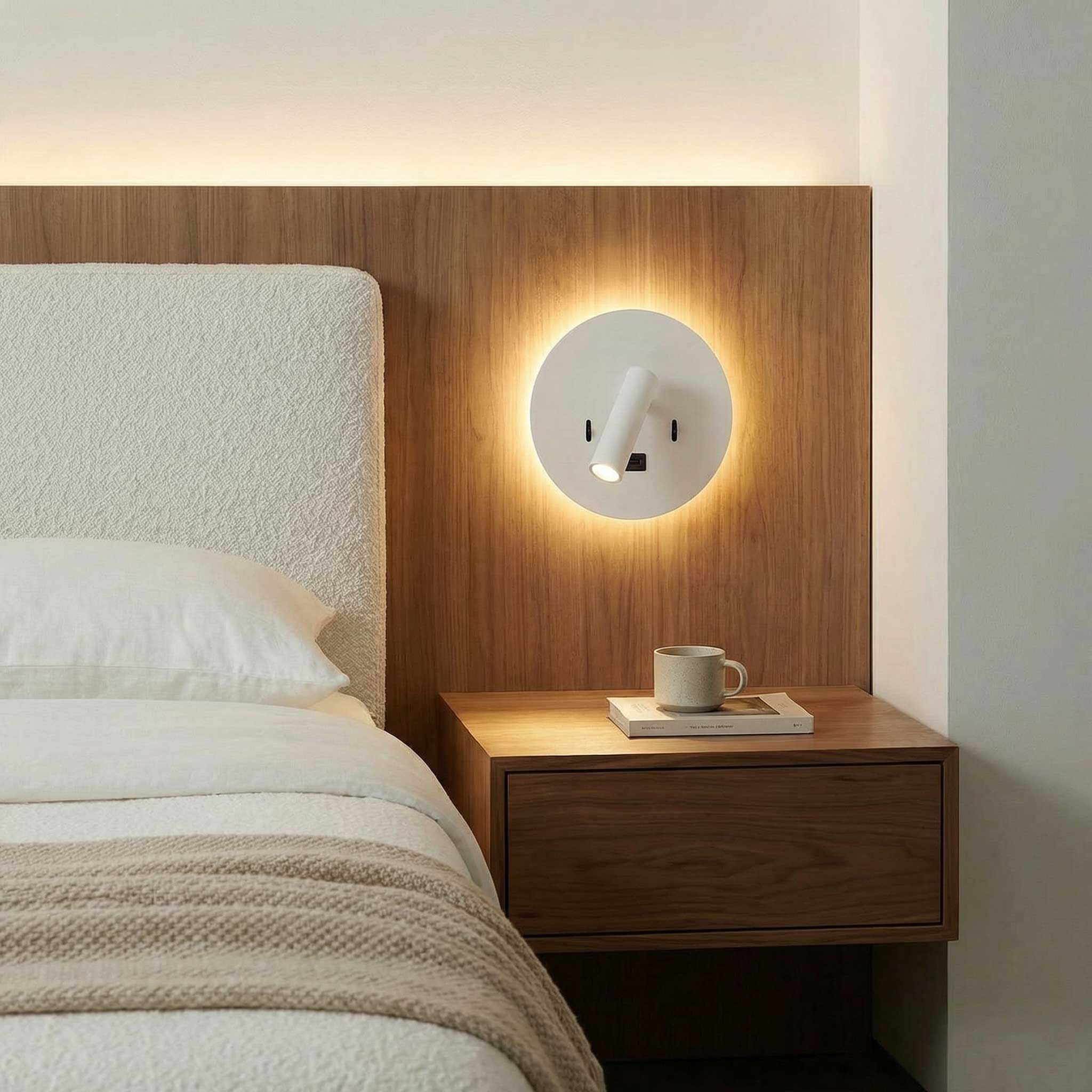 Ambient reading spot LED-væglampe med USB, rund