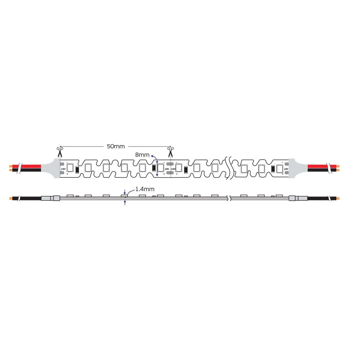 LED-bånd til sidebelysning S-Type 24V CRI90 IP20 2700K (5 m)
