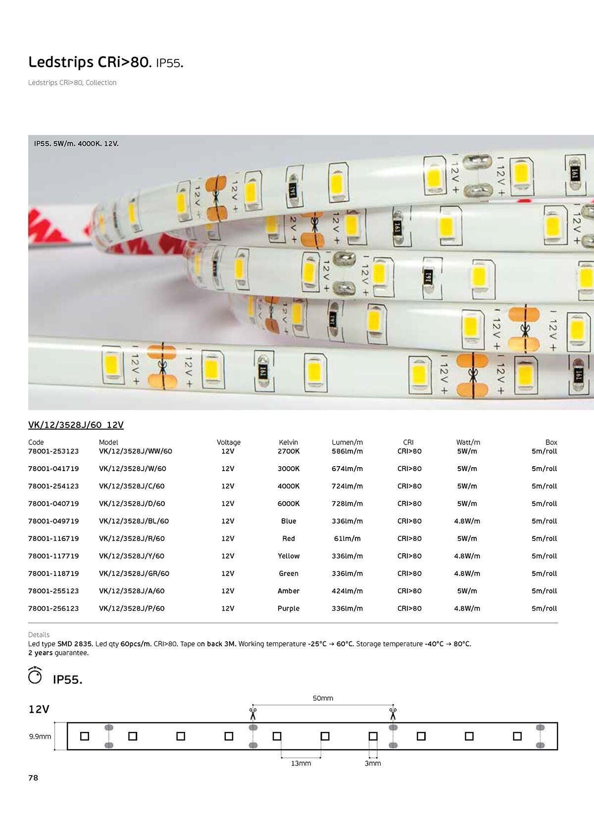 LED-bånd 12V CRI80 IP55 2700K (5 m)