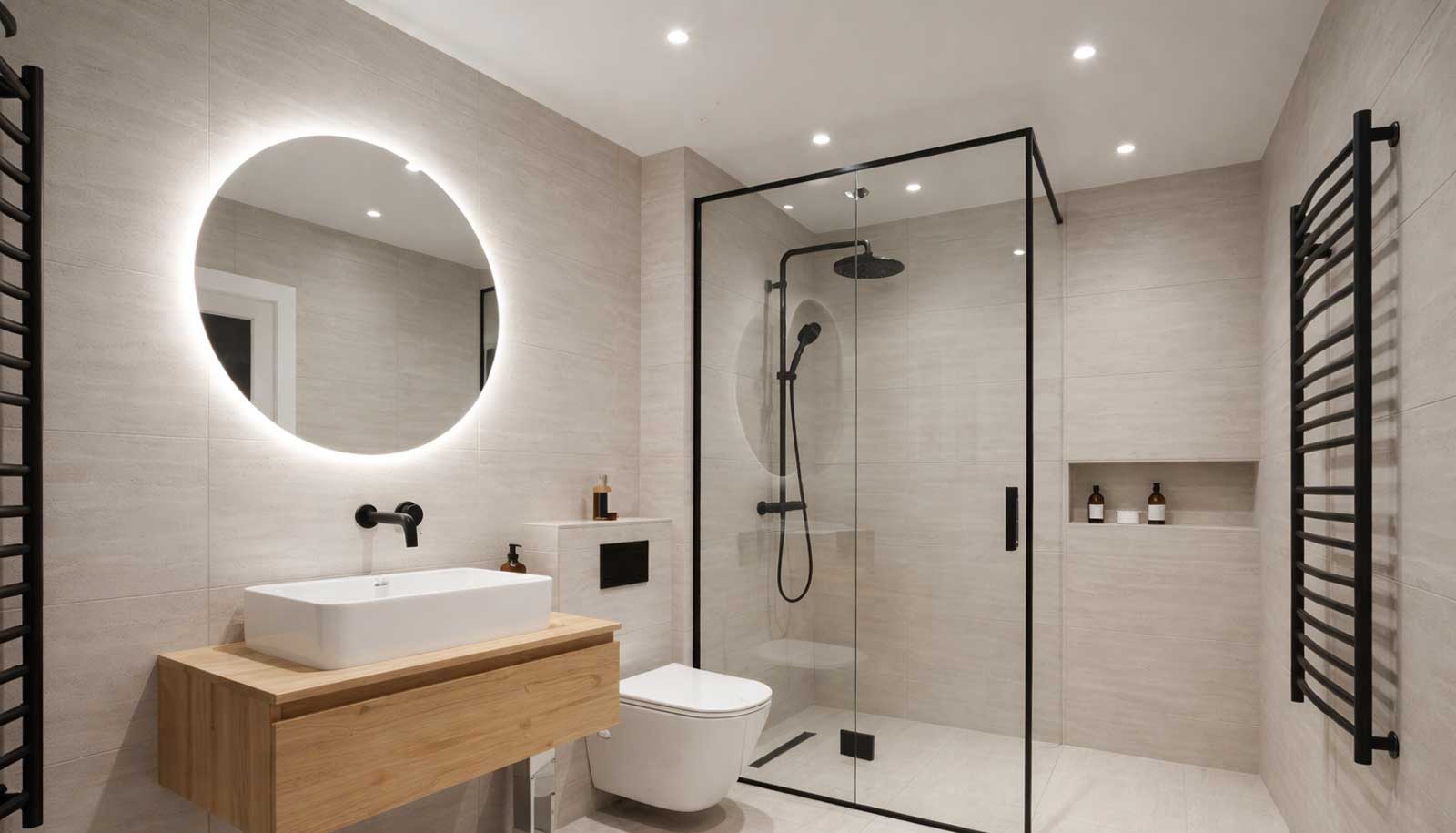 koupelnové osvětlení s vhodným IP krytím u zrcadla a sprchy