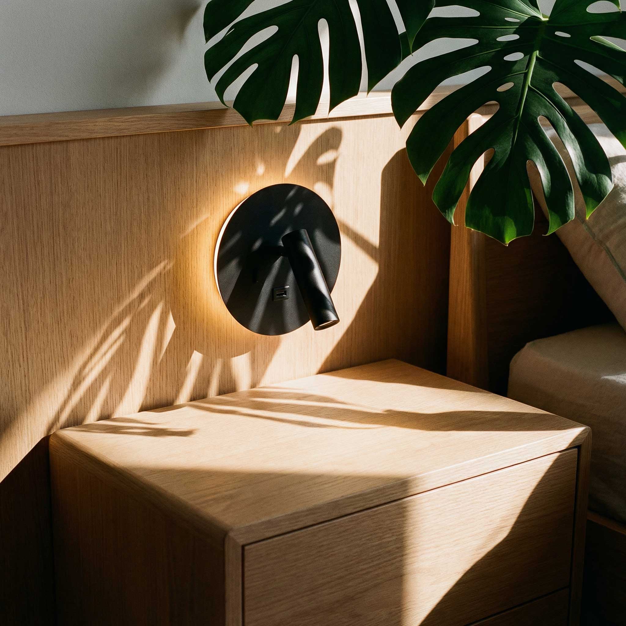 Ambient reading spot LED-væglampe med USB, rund