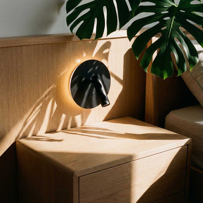 Ambient reading spot LED-væglampe med USB, rund