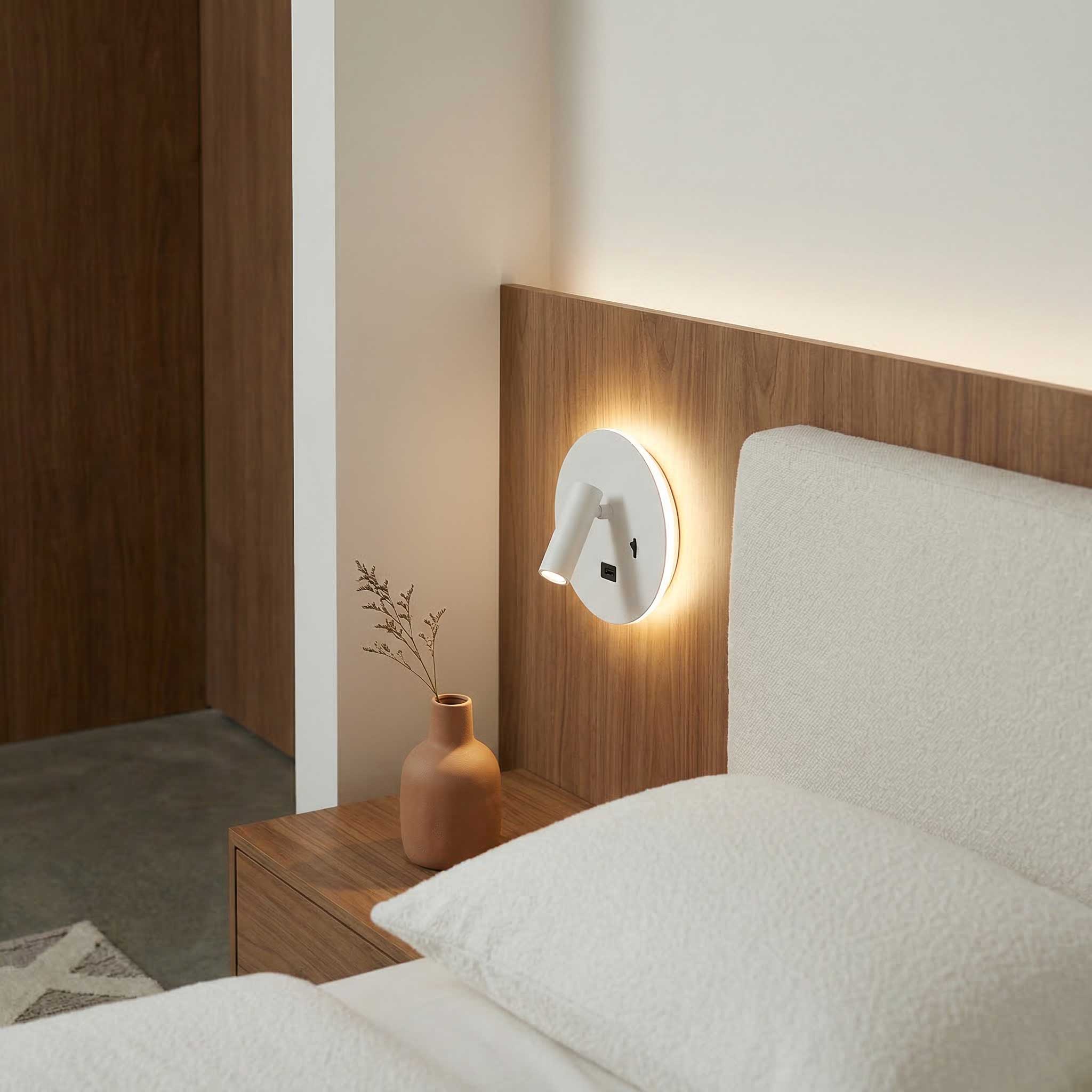 Ambient reading spot LED-væglampe med USB, rund