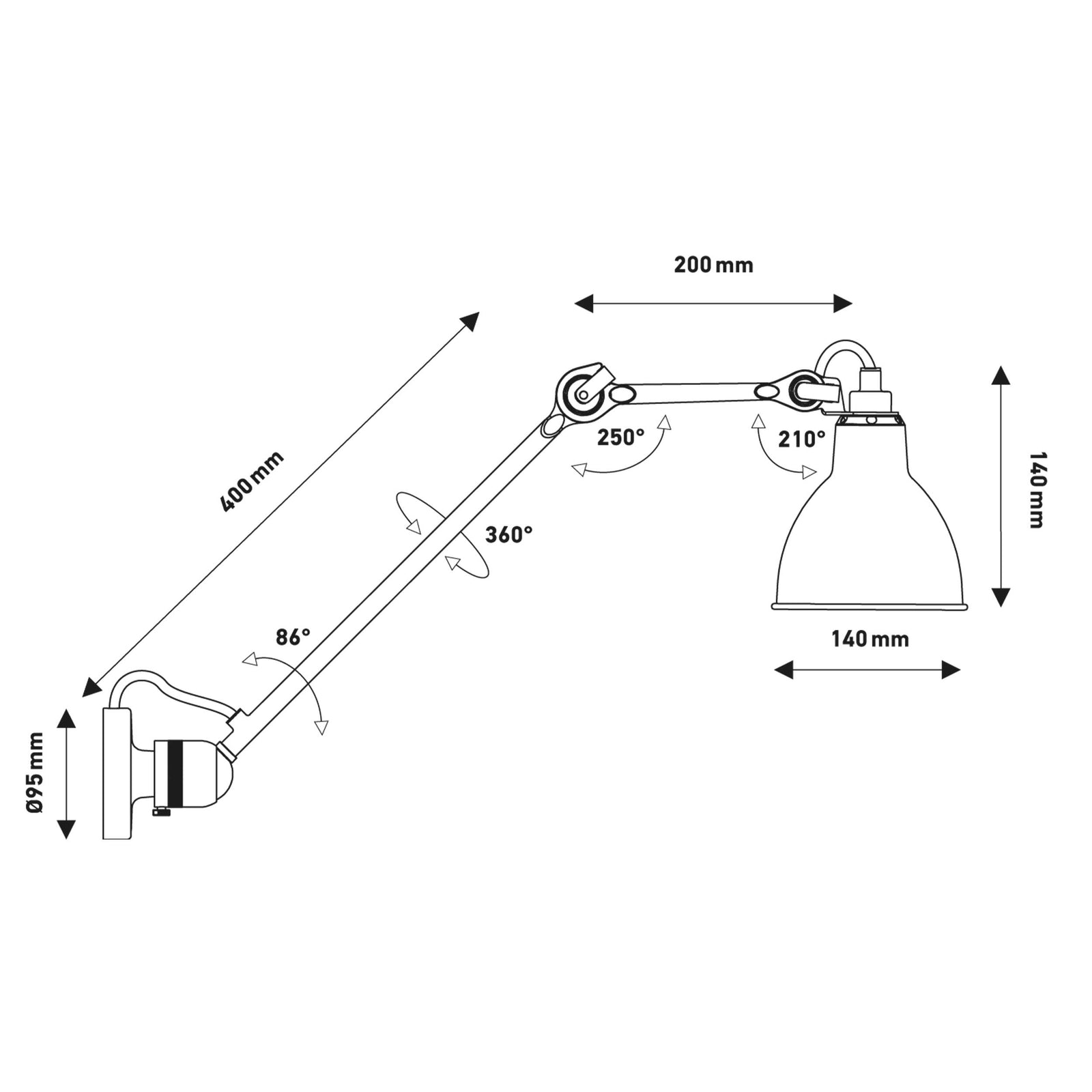 DCW éditions Lampe Gras N°304 L60 E14 væglampe