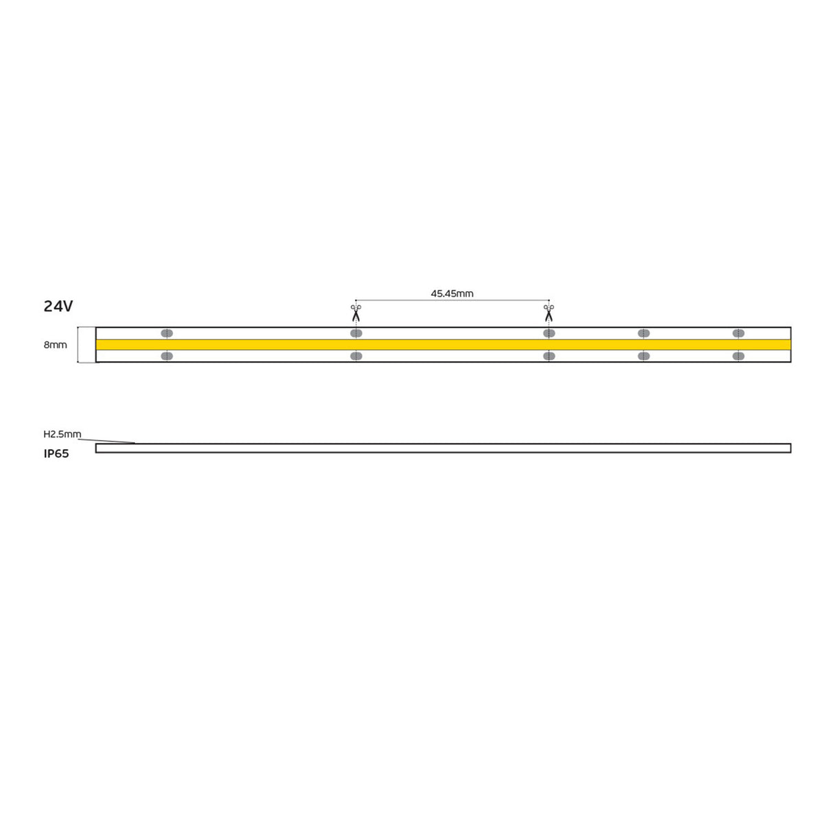 LED COB-bånd 24 V, CRI 90, IP65, 3000 K, dæmpbar (5 m)