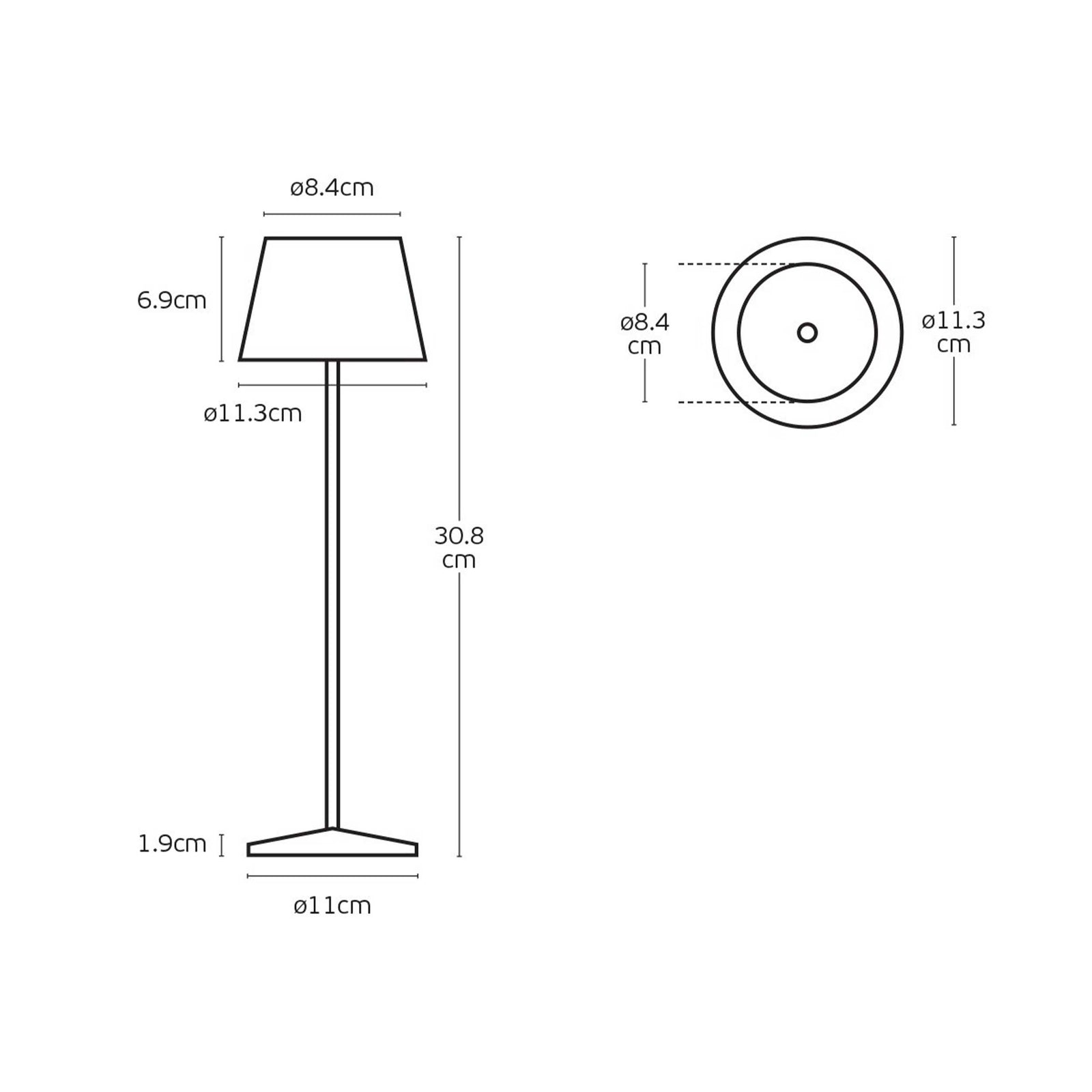 VK Light Opos LED bordlampe, bærbar, IP65, rund