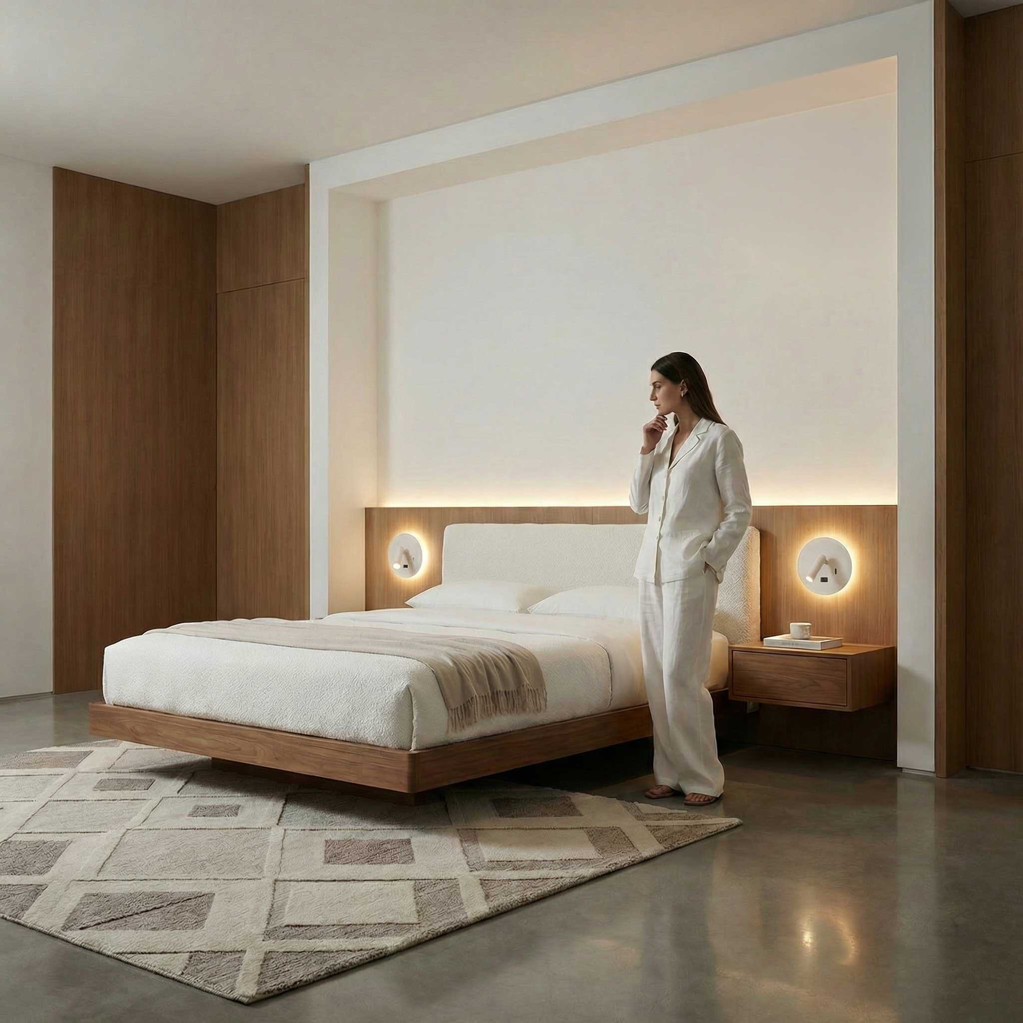 Ambient reading spot LED-væglampe med USB, rund